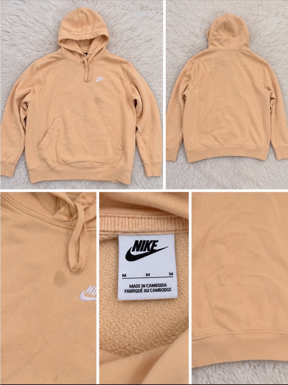 Nike Men's Light Peach Hoodie with Embroidered Logo
